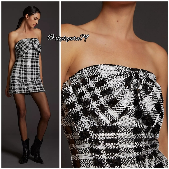 NWT, Anthropologie, Eva Franco Sequined Plaid Mini Dress - Picture 1 of 6